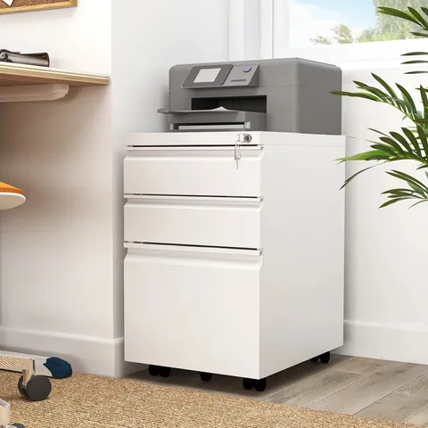 BOXED CARREIRO 3 DRAWER OFFICE STORAGE UNIT, STEEL FILLING CABINET 