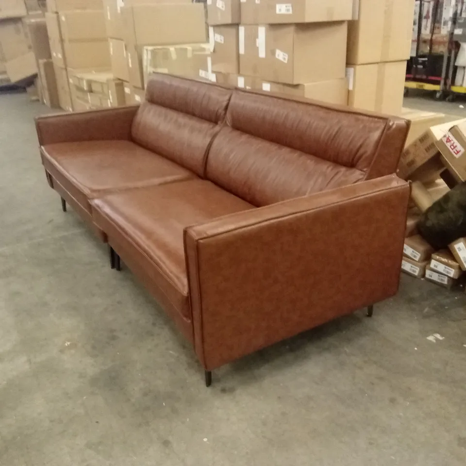 DESIGNER 220cm MODERN VINTAGE BROWN WAXED LEATHER SOFA