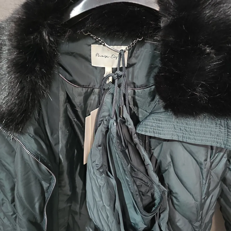 PHASE EIGHT WOMEN'S PADDED COAT WITH FAUX FUR TRIM – UK 12, DARK TEAL