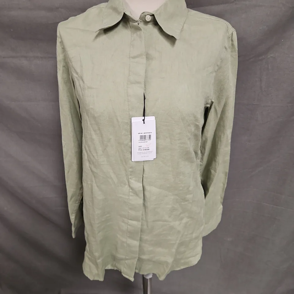 REISS CAPRI-LINEN SHIRT IN SAGE SIZE 10