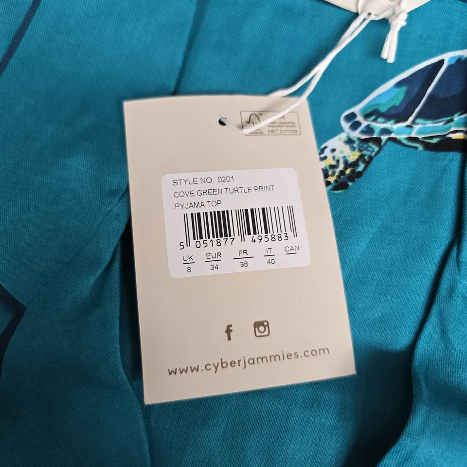 CYBERJAMMIES COVE GREEN TURTLE PRINT PYJAMA TOP – TEAL (UK 8)