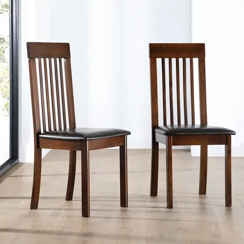 BOXED OXFORD DARK WOOD DINING CHAIR, BROWN LEATHER SEAT PAD (1 BOX)