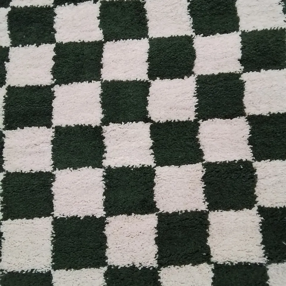 QUALITY DESIGNER TWIST GREEN CHEQUERBOARD DESIGN SHAGGY AREA RUG 160×230