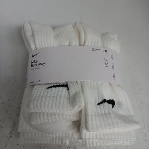 NIKE EVERYDAY CREW SOCKS – WHITE, UK 8-11, PACK OF 6