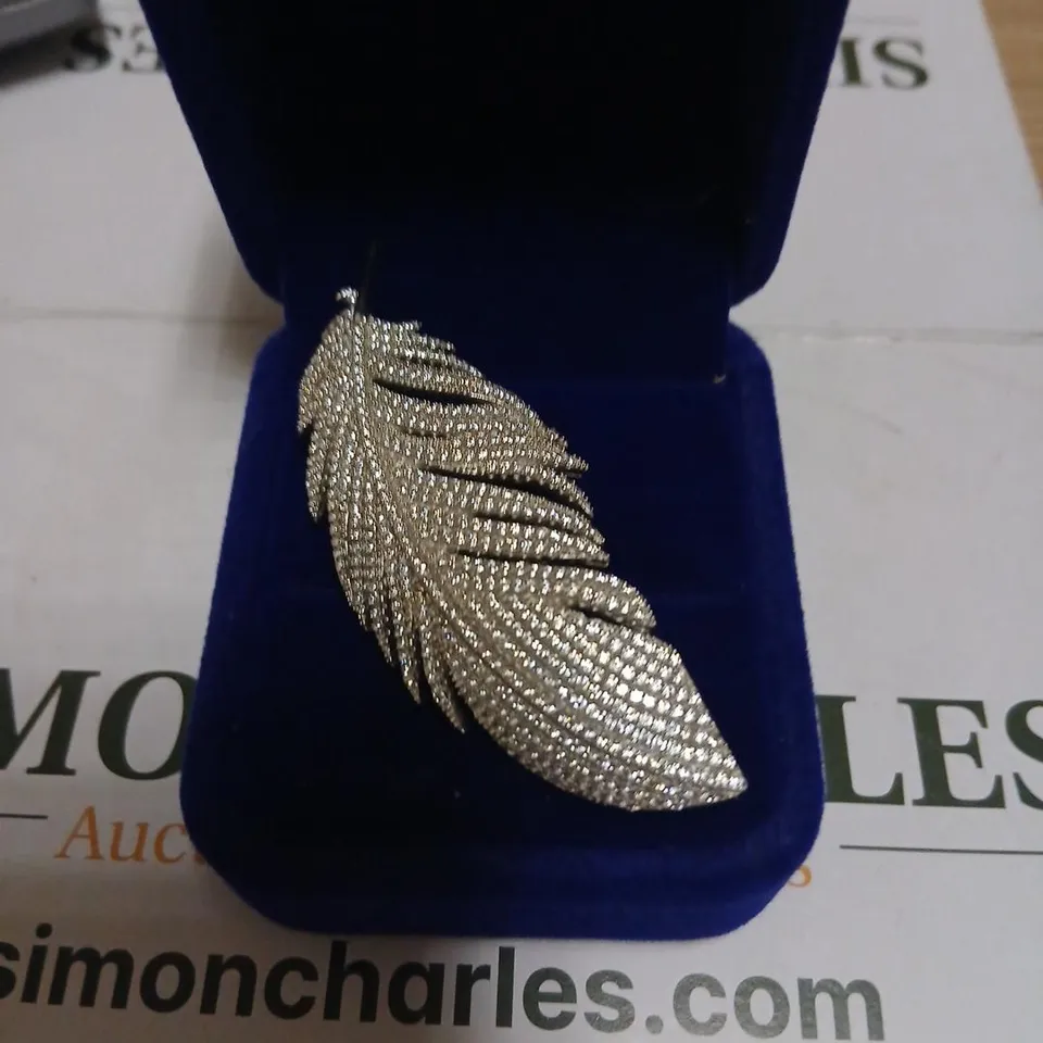 STEEL BY DIAMONIQUE LEAF BROOCH