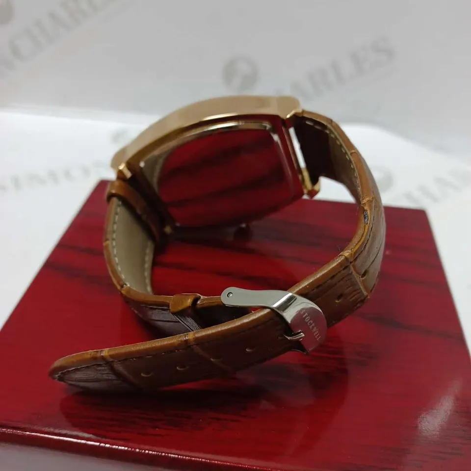 STOCKWELL ROSE GOLD DATE DIAL BROWN LEATHER STRAP WRISTWATCH 