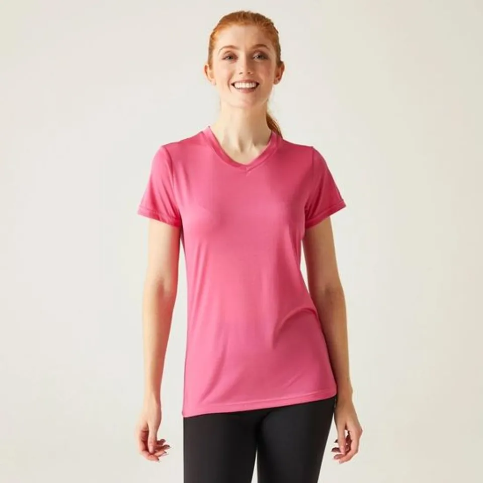 REGATTA WOMEN'S FINGAL V-NECK T-SHIRT FLAMINGO PINK SIZE 8