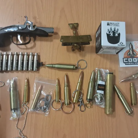 LOT OF ASSORTED ITEMS TO INCLUDE BULLET ICE STONES, LIGHTERS AND KEYRINGS