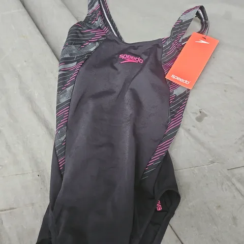 SPEEDO ENDURANCE+ ONE-PIECE SWIMSUIT – BLACK WITH PINK ACCENTS (UK 8 / EU 30)