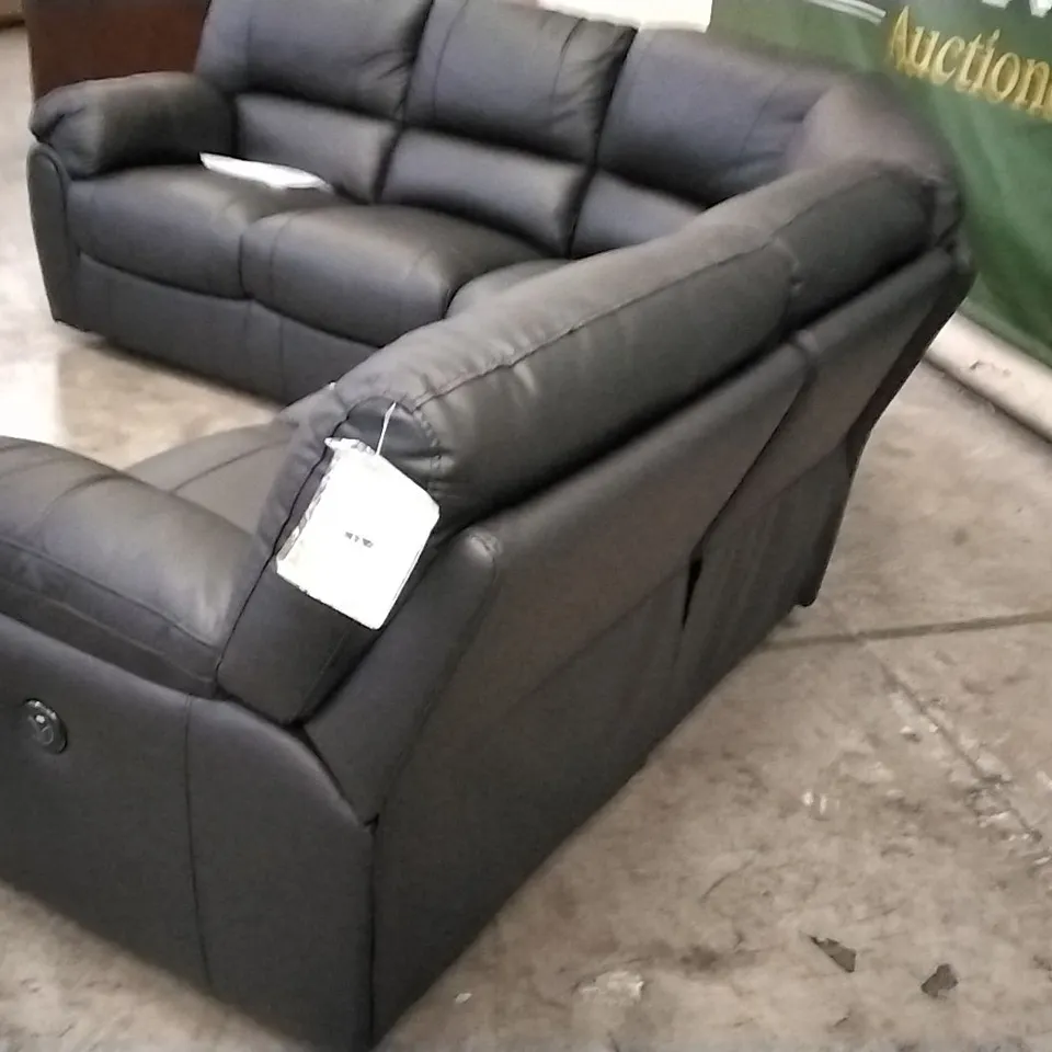 QUALITY DESIGNER LEIGHTON POWER RECLINER CORNER GROUP - BLACK LEATHER 
