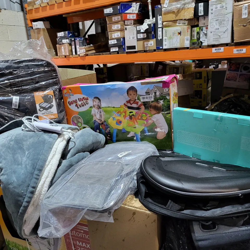 PALLET OF A SIGNIFICANT QUANTITY OF ASSORTED ITEMS TO INCLUDE USAGEAR CONSOLE TRAVEL CASE FOR PS5, INSIDE OUT SAND WATER TABLE, HEATED BLANKET, UBOTIE MOUSE AND KEYBOARD COMBO, ETC
