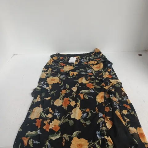 NOBODY'S CHILD FLORAL PRINT SKIRT– BLACK WITH ORANGE & YELLOW FLOWERS – UK 16