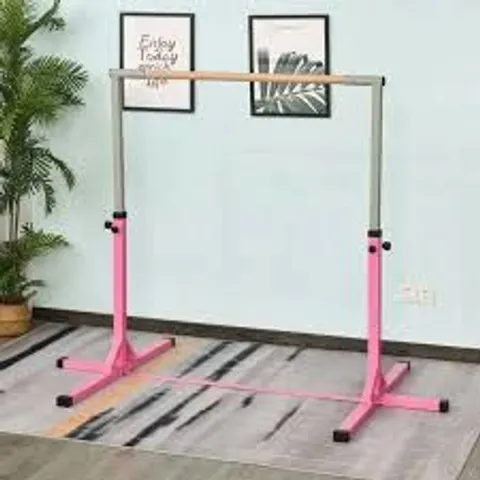 BOXED HOMCOM HEIGHT ADJUSTABLE GYMNASTICS HORIZONTAL BAR FOR KIDS HOME GYM TRAINING CHILDREN JUNIOR KIP HIGH BAR FITNESS PINK