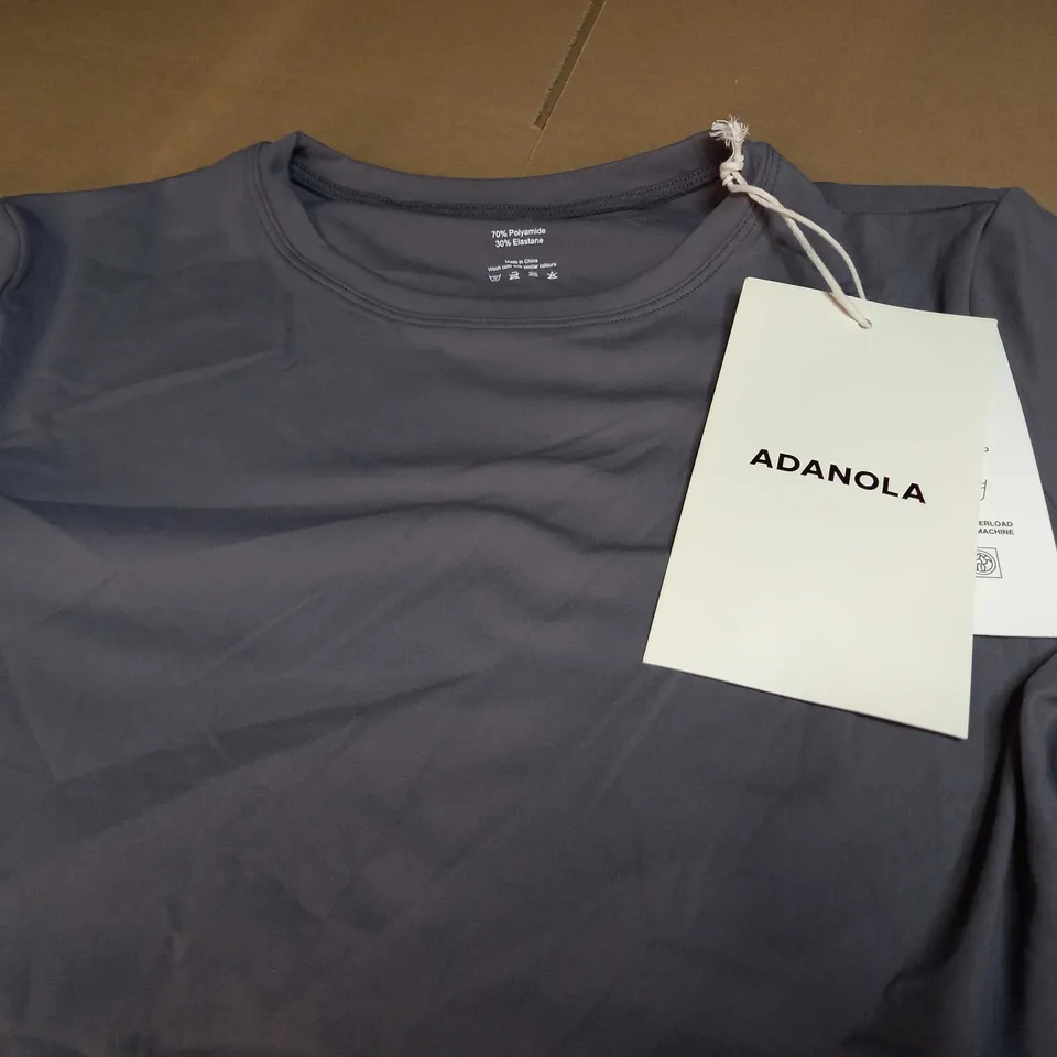 ADANOLA SHORT SLEEVE LONGLINE TOP - DARK GREY - XL