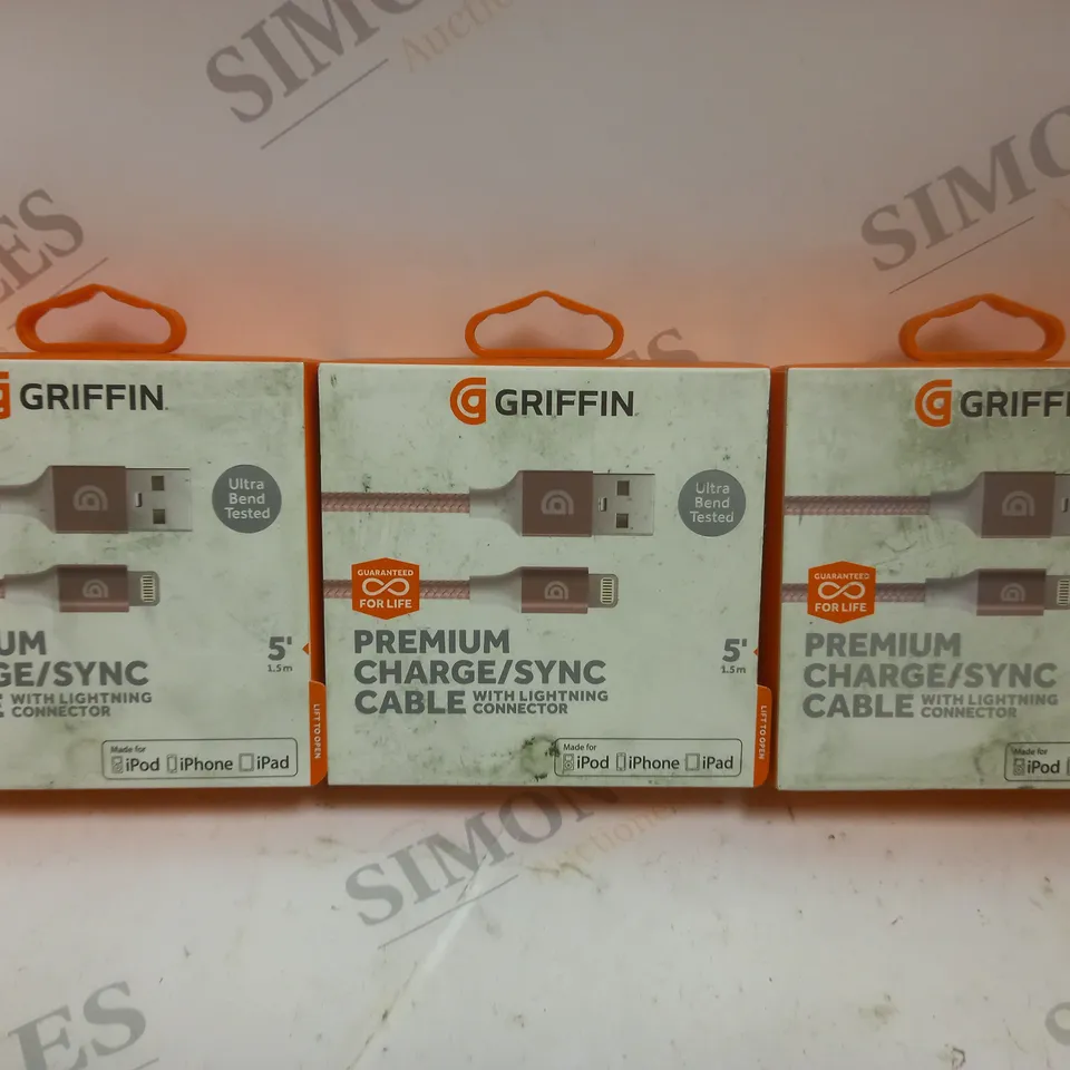 APPROXIMATELY 3 BOXED GRIFFIN LIGHTNING TO USB CHARGING CABLES - 1.5M	