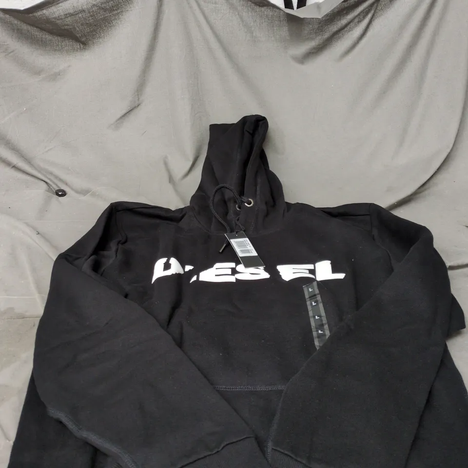 DIESEL LARGE BLACK HOODED SWEATSHIRT WITH TAGS