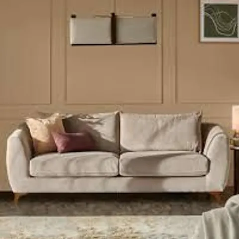 BOXED DANETTI GENEVIEVE II NATURAL WOOD 2 SEATER SOFA CHAMPAGNE RECYCLED VELVET 