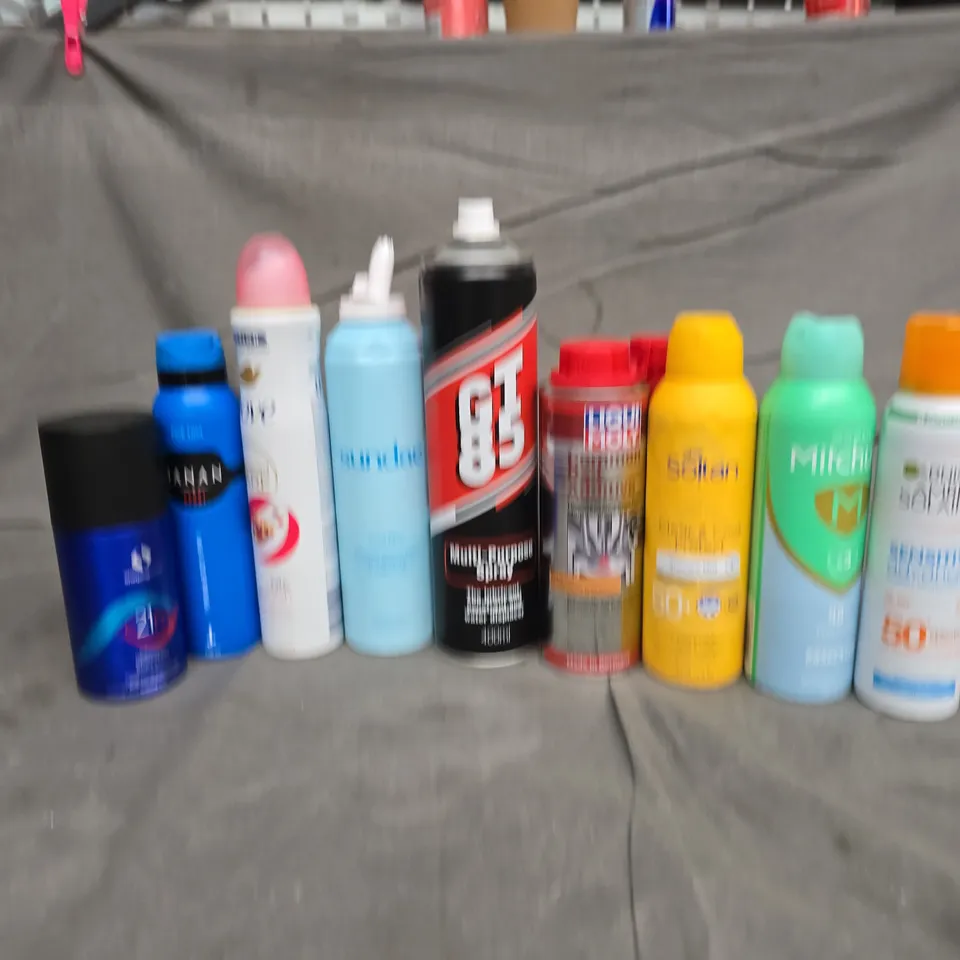 APPROXIMATELY 20 ASSORTED AEROSOLS TO INCLUDE WOMEN MITCHUM UNSCENTED, LIQUI MOLY COMMON RAIL ADDITIVE, GT85 MULTI-PURPOSE SPRAY, ETC - COLLECTION ONLY