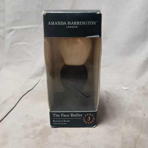 BOXED AMANDA HARRINGTON THE FACE BUFFER BRONZE & BLUSH 3 STEP CONTOUR BRUSH