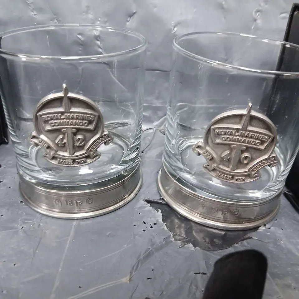 2 BOXED ENGLISH PEWTER ROYALE MARINES COMMANDO 40 GLASS