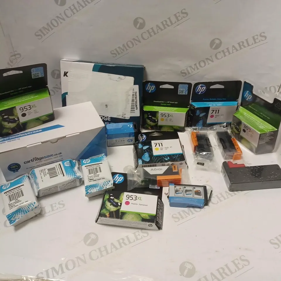LOT OF APPROXIMATELY 30 ASSORTED PRINTER INKS & CARTGRIDGES TO INCLUDE HP 953XL, HP DESIGNJET 711, HP 303XL, ETC