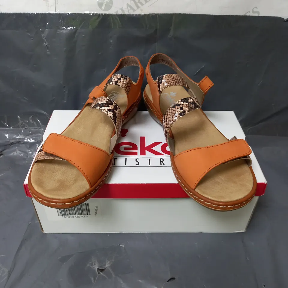 RIEKER ANTI-STRESS SANDALS ORANGE SNAKE PRINT DESIGN SIZE 6.5