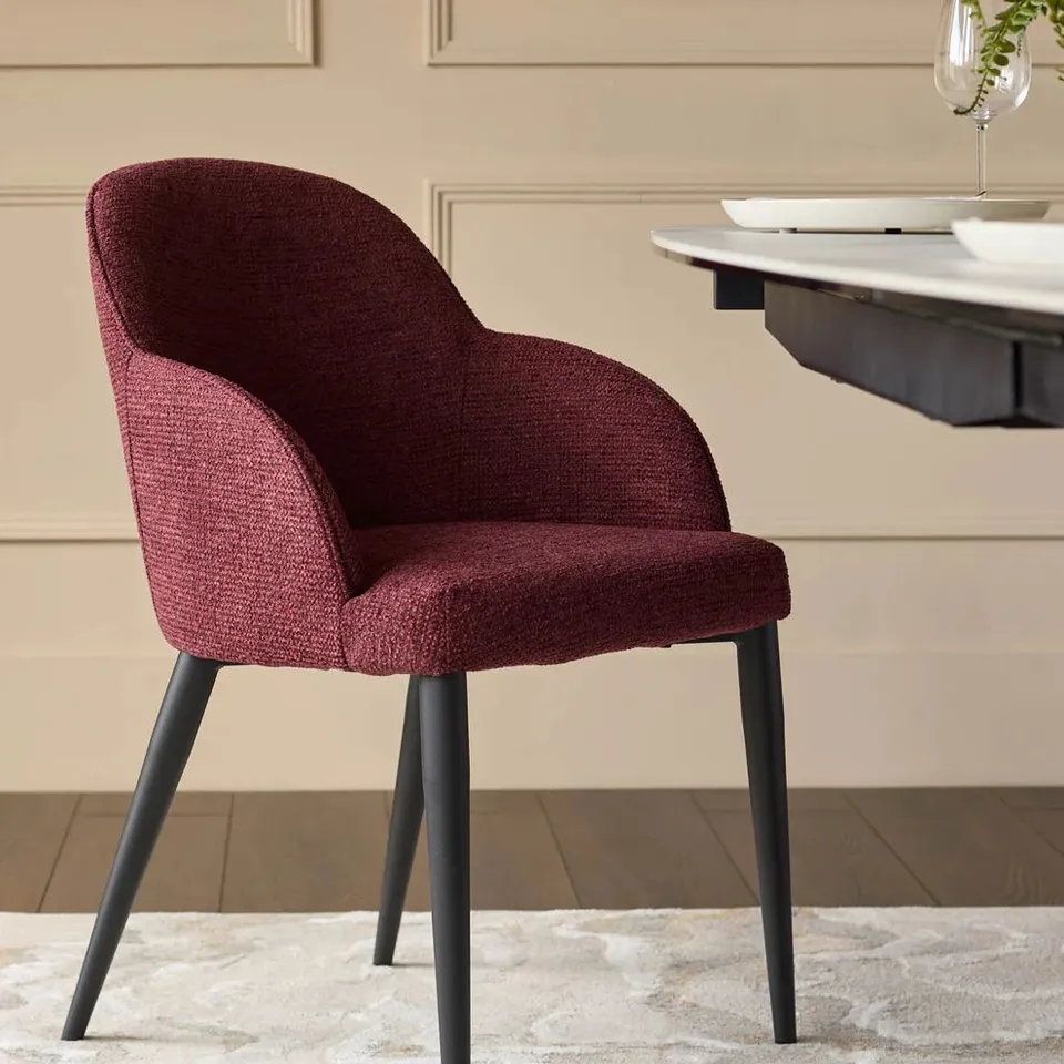 BOXED SET OF 2 DANETTI LANI BERRY RED CHUNKY FABRIC DINING CHAIRS (1 BOX)