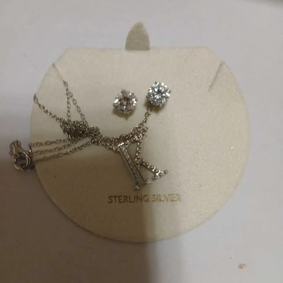 DIAMONIQUE 1.9CT TW INITIAL PENDANT & EARRING SET IN BAUBLE STERLING SILVER