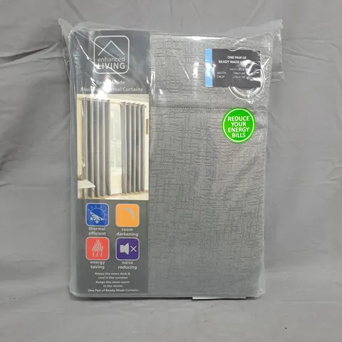 ENHANCED LIVING READY MADE BLOCKOUT THERMAL CURTAINS IN GREY - W: 168CM, H: 229CM