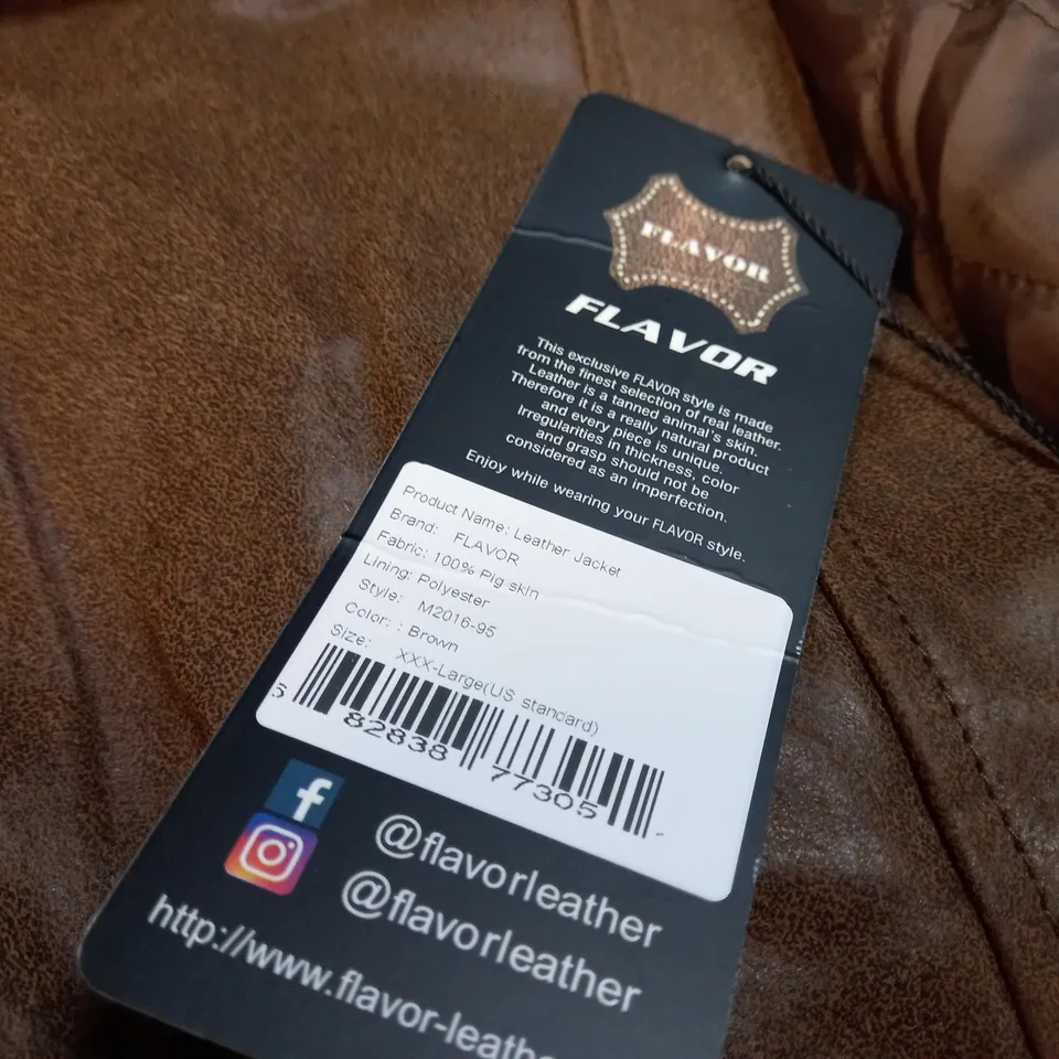 FLAVOUR REAL BROWN LEATHER JACKET - 3XL