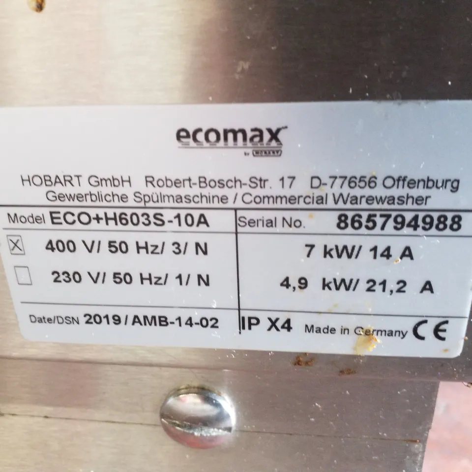 HOBART ECO H6035-10A HOOD TYPE DISHWASHER