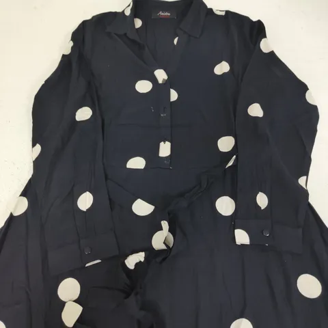 ANISTON BLACK BELTED POLKA DOT DRESS – SIZE 18