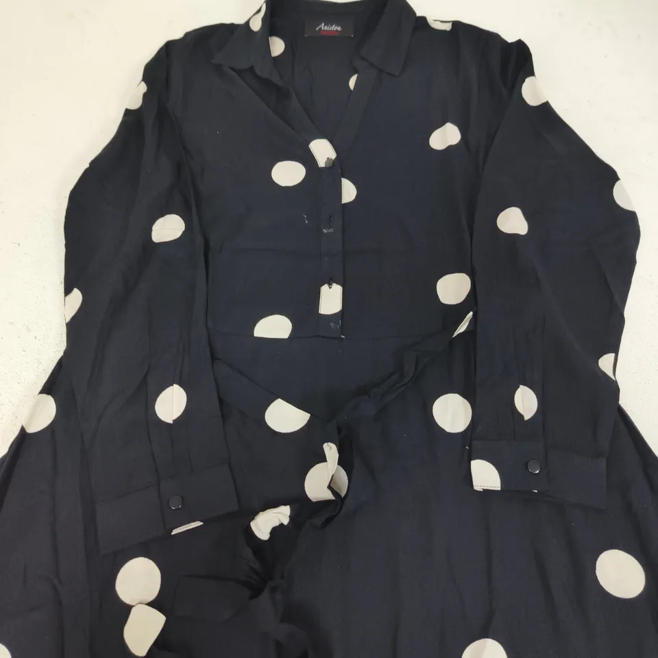 ANISTON BLACK BELTED POLKA DOT DRESS – SIZE 18