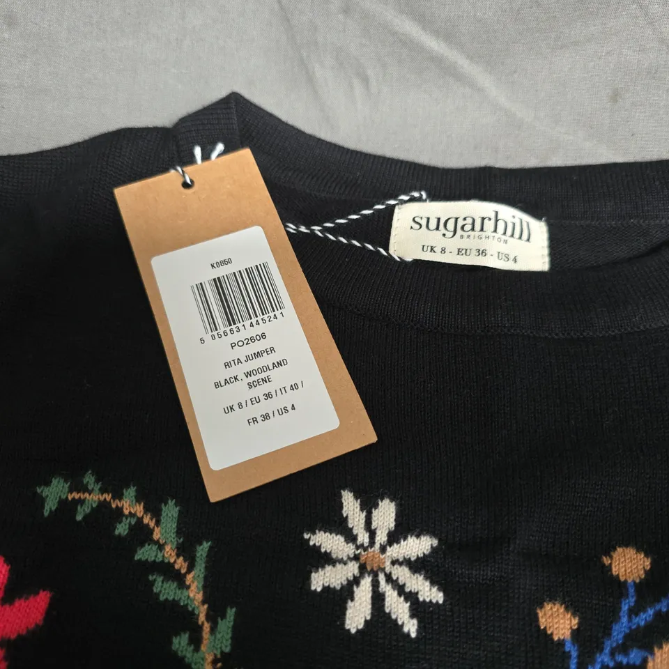 SUGARHILL WOODLAND SCENE RITA JUMPER IN BLACK - UK 8