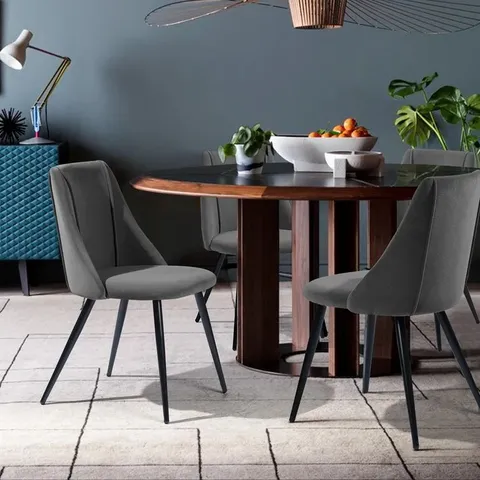 BOXED PAIR TYRELL GREY VELVET SIDE CHAIRS (SET OF 2 IN 1 BOX)