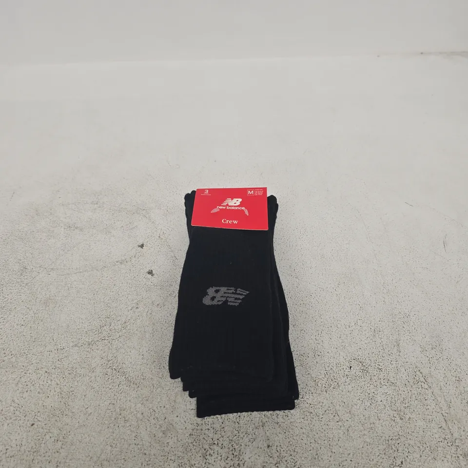 NEW BALANCE BLACK SOCKS 3 PACK 7-8.5