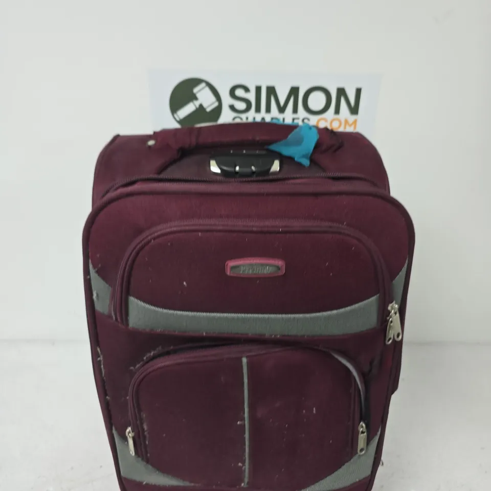 PREMIER MAROON WHEELED SUITCASE WITH MULTIPLE ZIP POCKETS