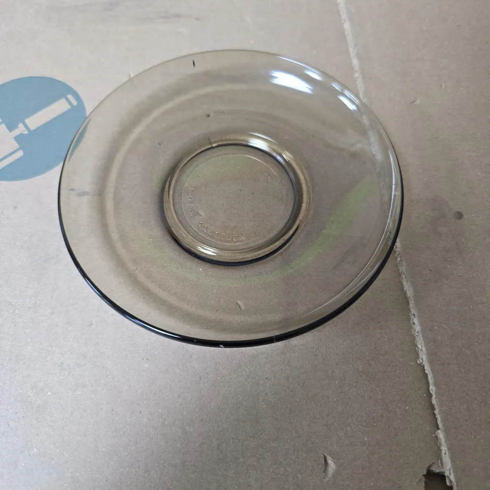 ARCOROC FRANCE DEMITASSE ESPRESSO CUPS WITH SAUCERS – SET OF 2 SMOKED GLASS WITH 2 SAUCERS 