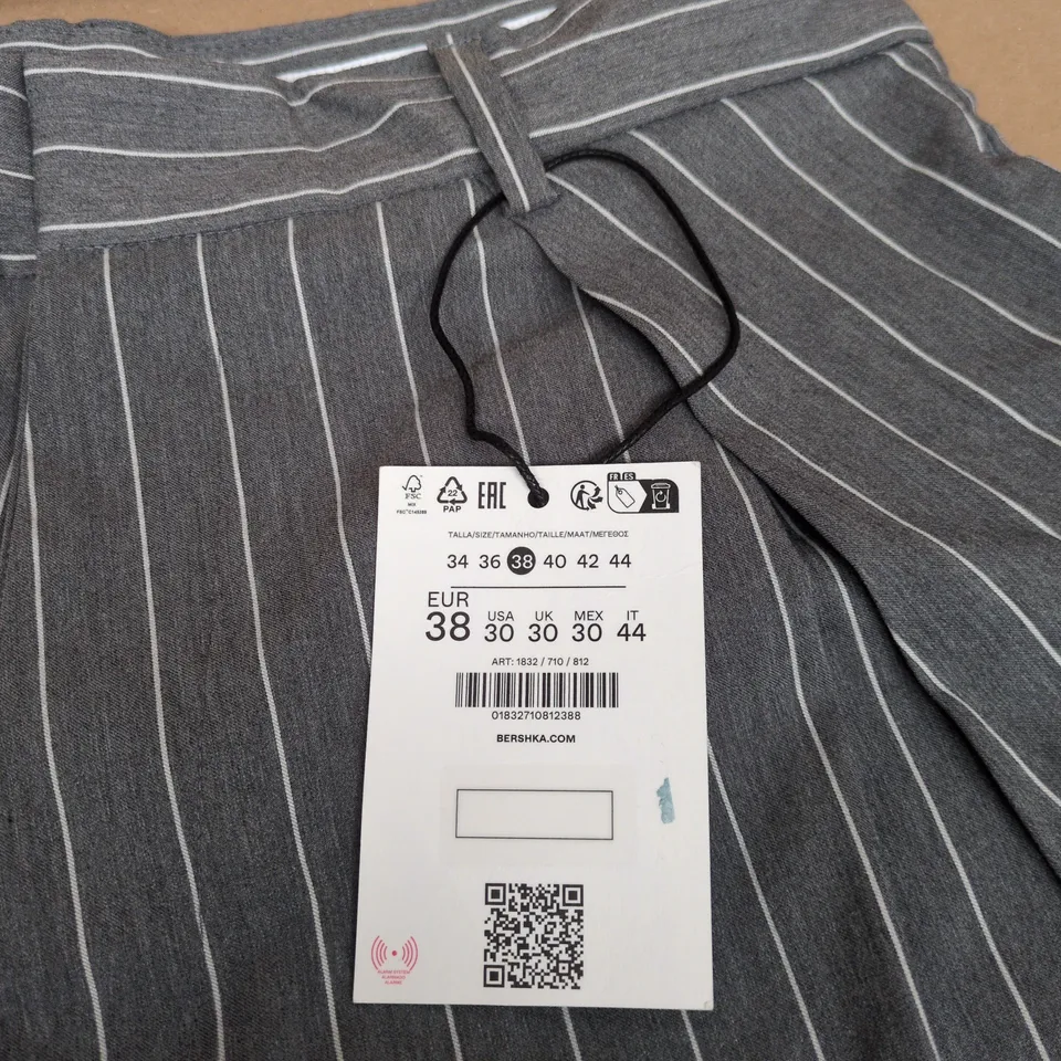 BERSHKA STRIPED TROUSERS – GREY, UK 10 (EU 38)