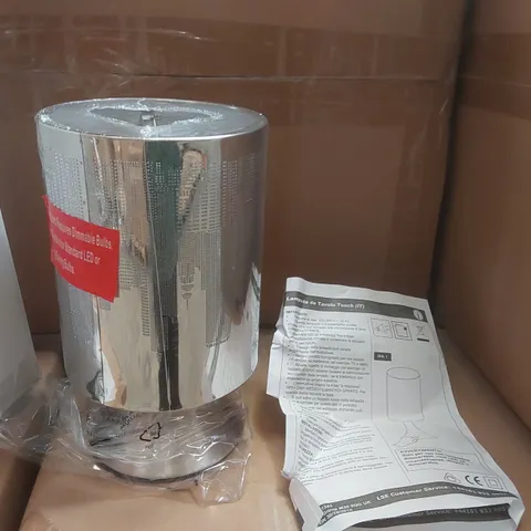 PALLET CONTAINING APPROXIMATELY 216 EURO BRUSHED CHROME TOUCH TABLE LAMP SKYLINE CUT-OUT CHROME SHADE