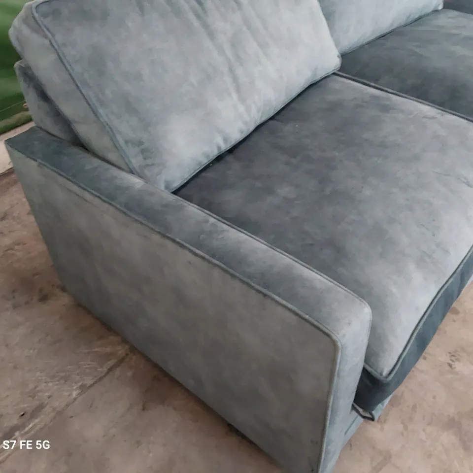 DESIGNER ALDBOURNE RH CHAISE METAL ACTION SOFABED METALLIC BLUE PLUSH FABRIC 