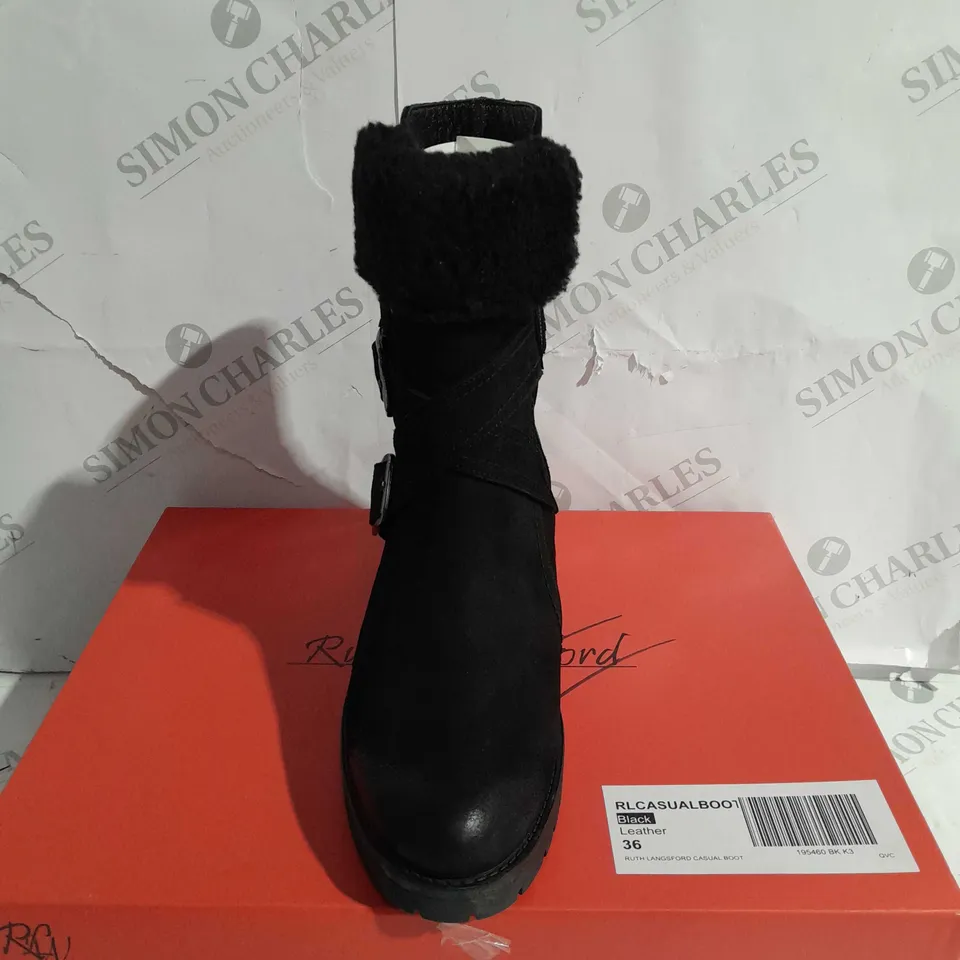BOXED RUTH LANGSFORD CASUAL BOOTS, BLACK - SIZE 3