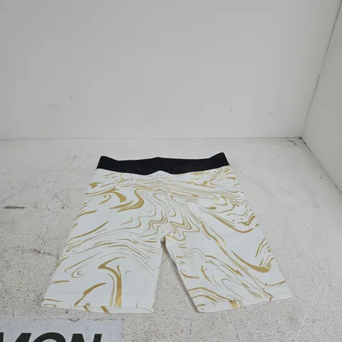 LASCANA ACTIVE WHITE/GOLD CYCLING SHORTS MEDIUM