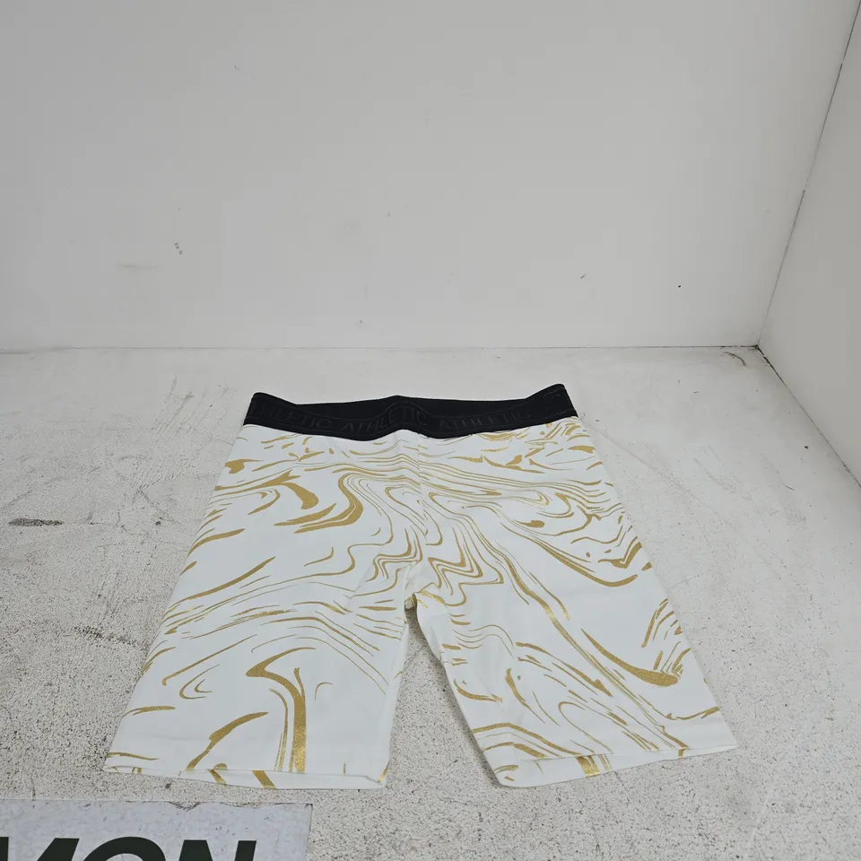 LASCANA ACTIVE WHITE/GOLD CYCLING SHORTS MEDIUM