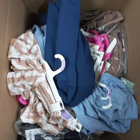 APPROXIMATELY 25 ASSORTED CLOTHING PRODUCTS IN VARIOUS STYLES & SIZES TO INCLUDE TOPS, JUMPERS, PANTS ETC