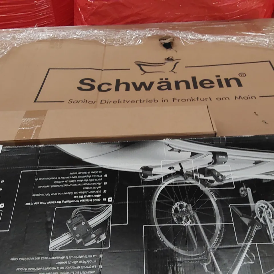 PALLET OF ASSORTED ITEMS INCLUDING: BED, BIKE RACK, DOOR MAT