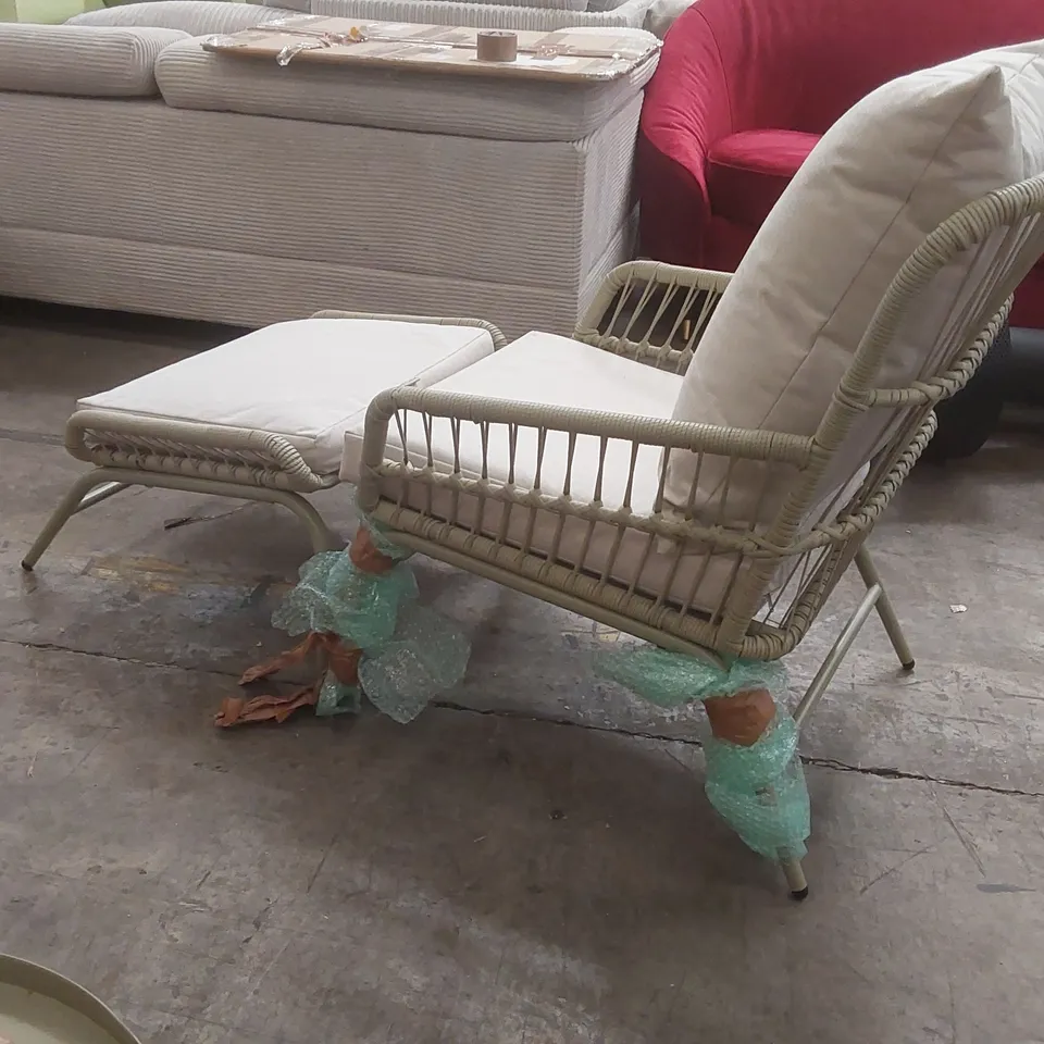 CREAM METAL OUTDOOR CHAIR WITH FOOTSTOOL 