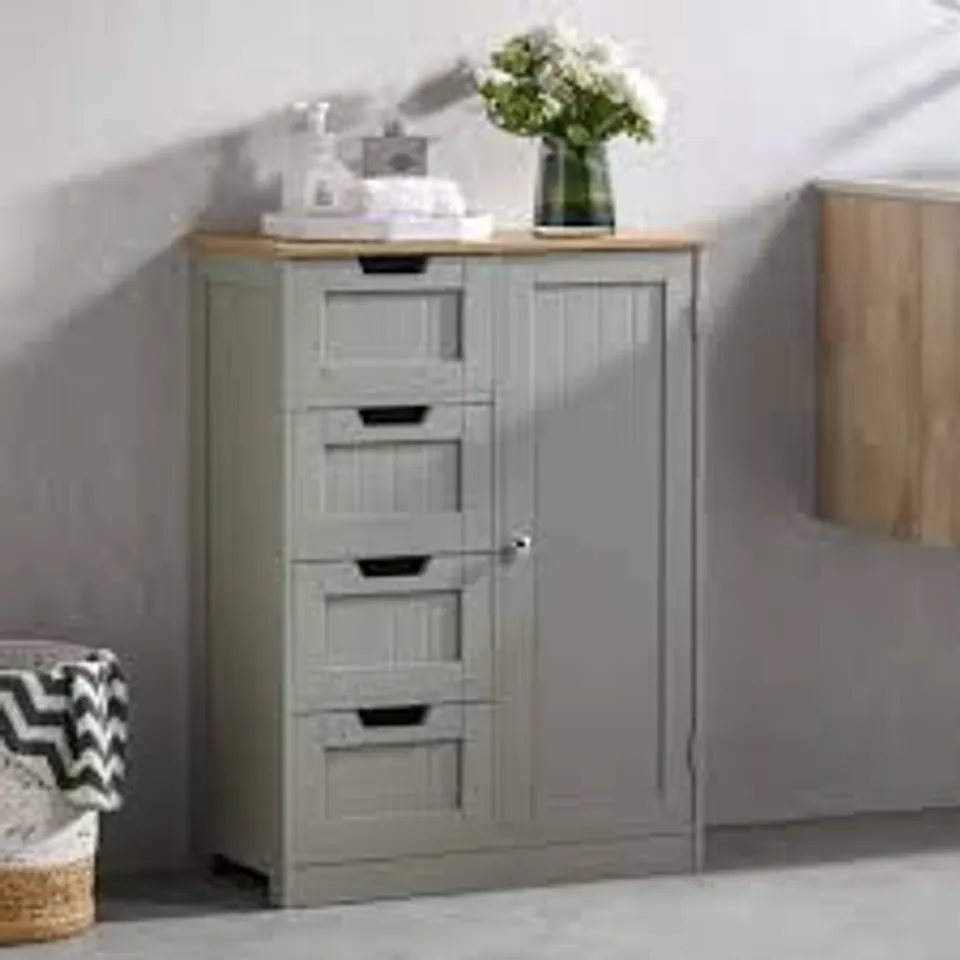BOXED PRIANO 4 DRAWER 1 DOOR FREESTANDING UNIT - GREY/OAK (1 BOX)