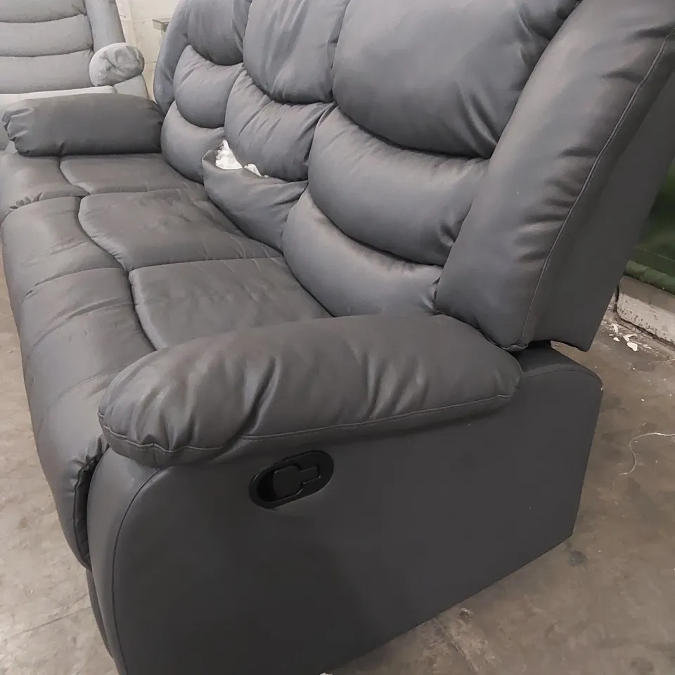 SORRENTO 3 SEATER GREY FAUX PU LEATHER UPHOLSTERED MANUAL RECLINER SOFA