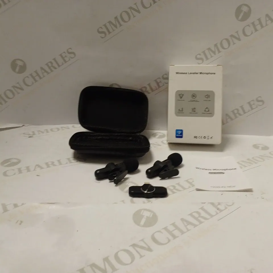 BOXED WIRELESS LAVALIER MICROPHONE WITH CASE AND INSTRUCTIONS